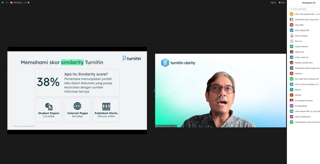 Optimalisasi Pencegahan Plagiarisme, UIN Syahada Padangsidimpuan Adakan Pelatihan Turnitin Akun Instructor dan Student bagi Civitas Akademika